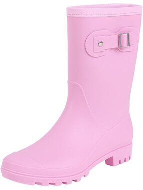 Women's Pink Waterproof Comfortable Buckle On Side Garden Mid Calf Rainboots